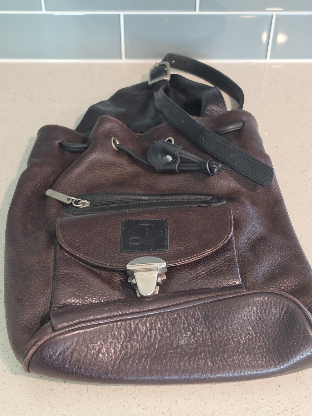Women's Dark Brown Leather Drawstring Backpack